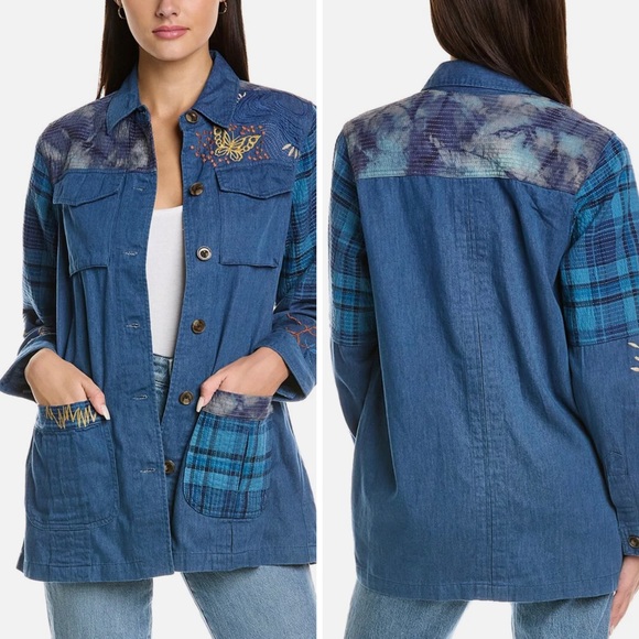 Johnny Was Moonlight Tie-Dye Patchwork Military Jacket Size XS - Picture 1 of 12